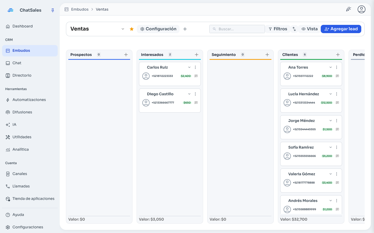 Embudos de venta — ChatSales